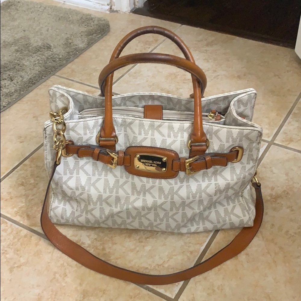 Michael Kors cream and tan signature purse